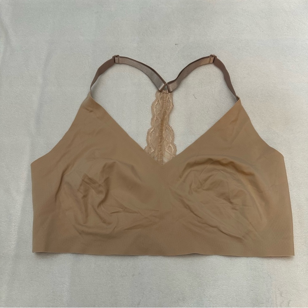 True & Co. Tan Lace Racerback nude unlined Bralette 51195